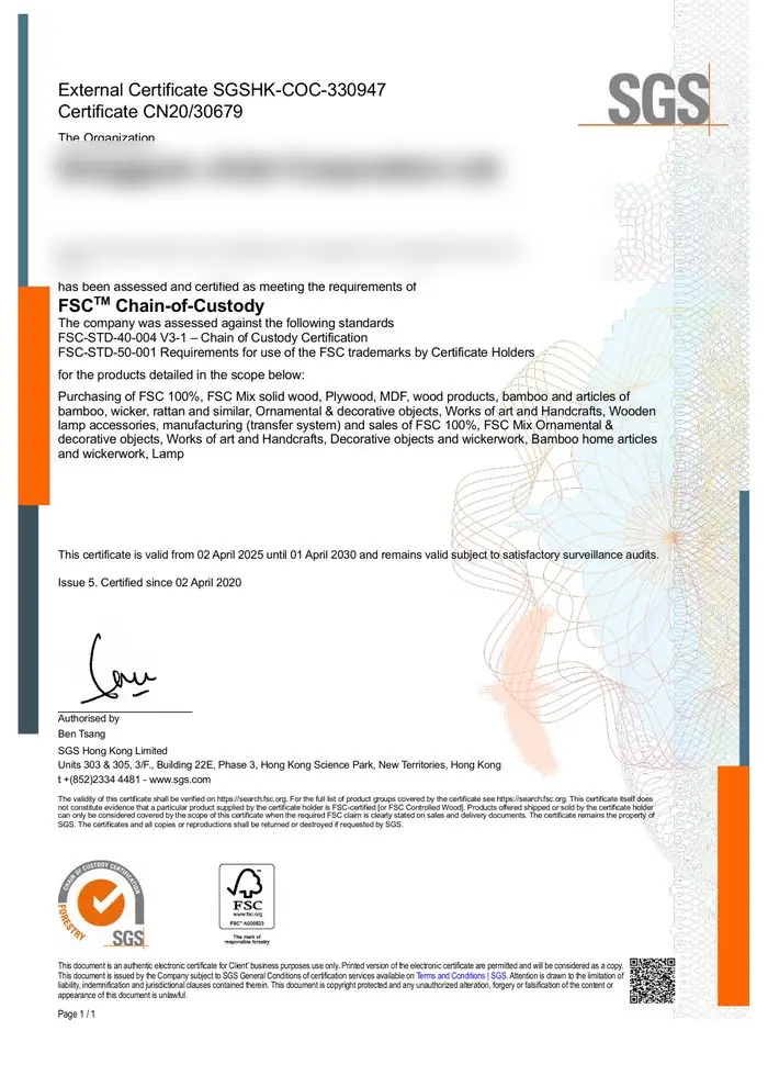 FSC Chain-of-Custody certificate scan